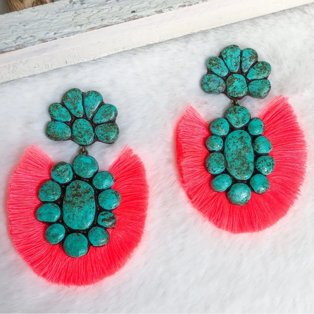 Boho Fringed Clay Statement Earrings